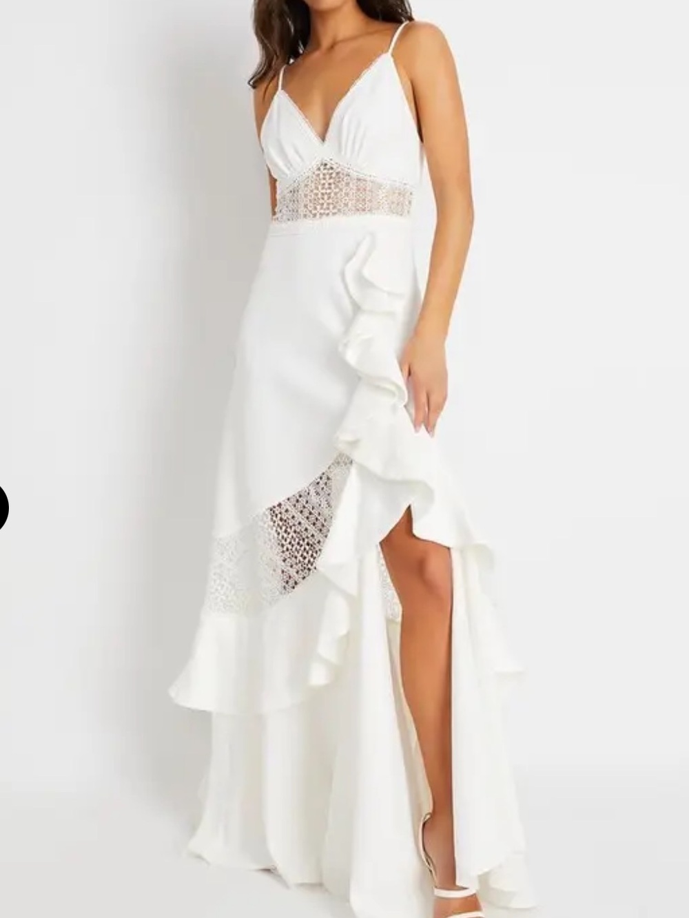 PatBO- White Lace-Panel Ruffle Maxi Dress